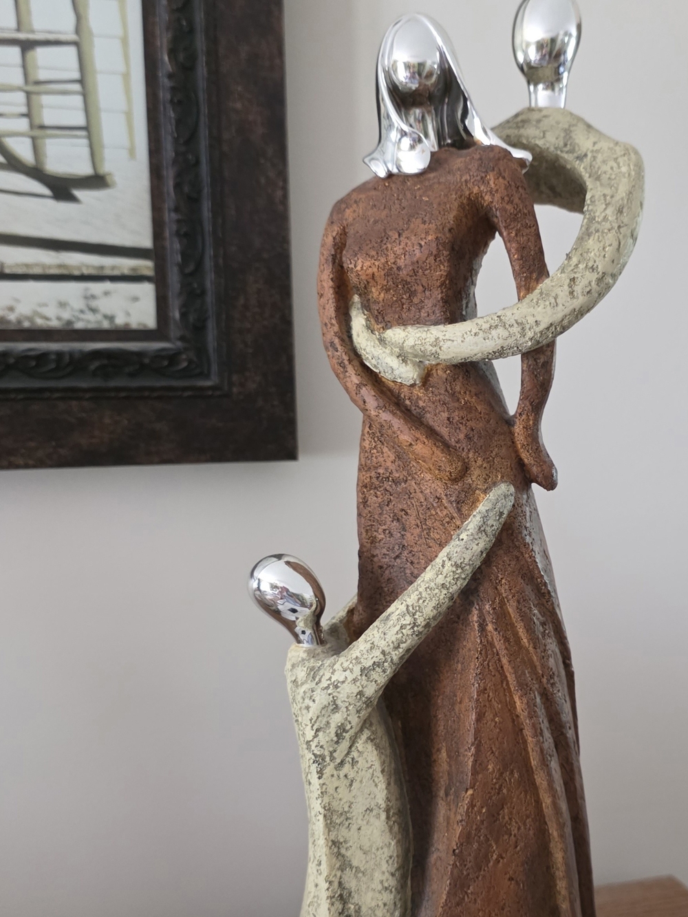 Abstract Embrace Sculpture - Brown and Cream Home Art